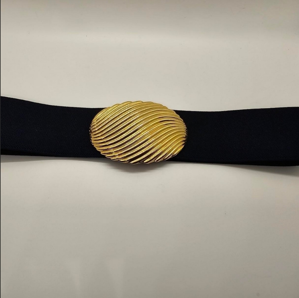 Vintage Navy Blue Stretch Goldtone Day Lor Cinch Belt M - Picture 2 of 3